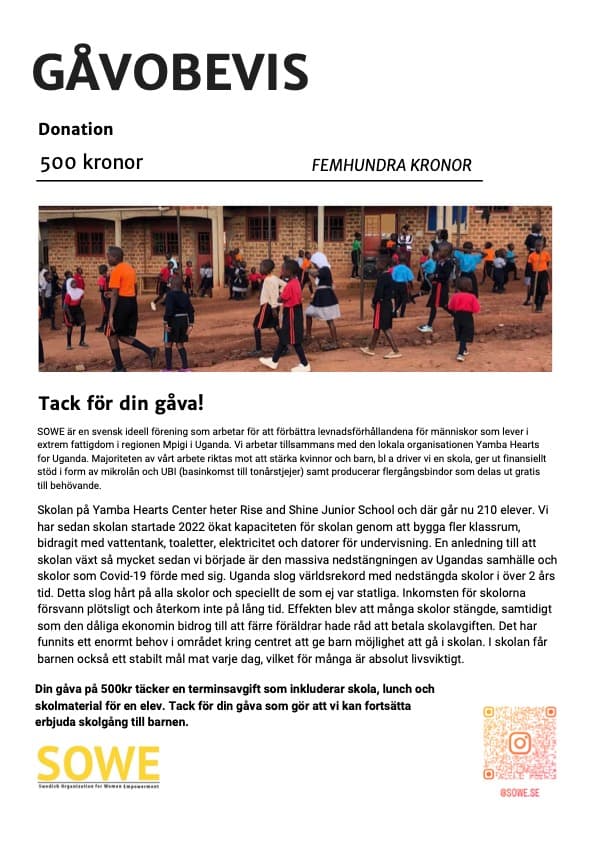 Gåvobevis — 500 kr school term